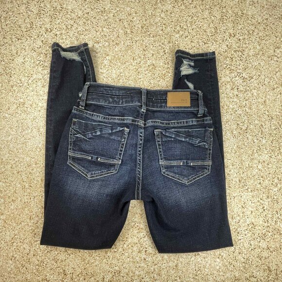 BKE Stella Low Rise Ankle Skinny Distressed Jeans Women's Size 25 Dark Wash - Picture 3 of 9
